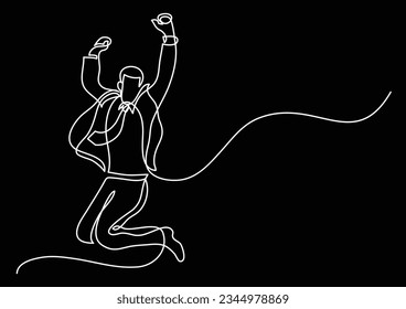 continuous line drawing of businessman jumping joy