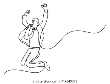 continuous line drawing of businessman jumping joy