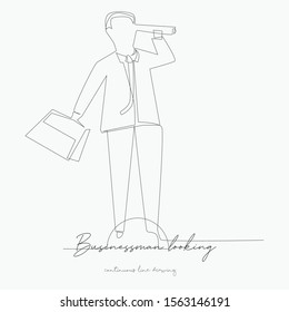 continuous line drawing. businessman looking in spyglass. simple vector illustration. businessman looking in spyglass concept hand drawing sketch line.