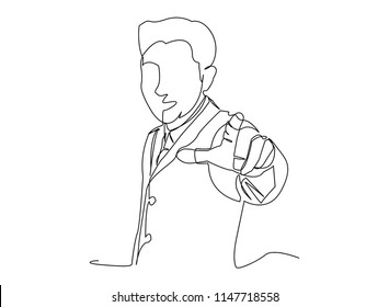 Continuous line drawing of a businessman pointing to a line, arrow, concepts grow the business.