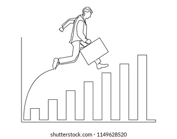Continuous line drawing of a businessman pointing to a line, arrow, concepts grow the business.