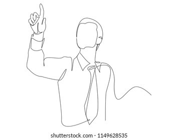 Continuous line drawing of a businessman pointing to a line, arrow, concepts grow the business.