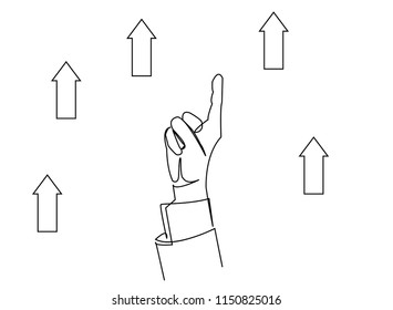 continuous line drawing of a businessman pointing a finger at the direction of marketing growth Vector illustrations