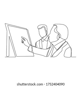 Continuous line drawing of businessman presentaion in meeting. Vector illustration