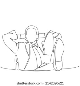 Continuous line drawing businessman relaxed at desk
