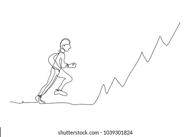 continuous line drawing of a businessman running a target vector illustration