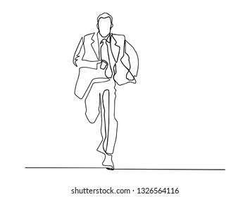 Continuous line, drawing of businessman running
Urgent business concept
Come late
Vector illustration