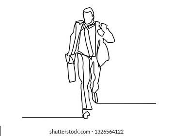 Continuous line, drawing of businessman running
Urgent business concept
Come late
Vector illustration