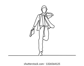 Continuous line, drawing of businessman running
Urgent business concept
Come late
Vector illustration