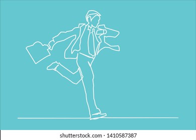 Continuous line, drawing of businessman running
Urgent business concept
Come late
Vector illustration