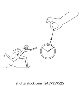 Continuous line drawing of businessman running on a bicycle. Time management business concept