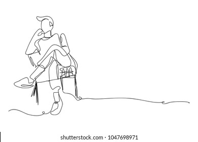 continuous line drawing of a businessman sitting concerned modern business concept, vector illustration.