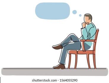 continuous line drawing of businessman sitting thinking