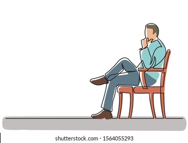 continuous line drawing of businessman sitting thinking