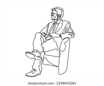 continuous line drawing of businessman sitting thinking
