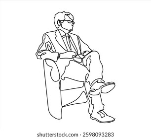 continuous line drawing of businessman sitting thinking