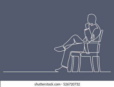 continuous line drawing of businessman sitting thinking