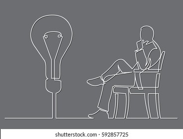 continuous line drawing of businessman sitting thinking about idea