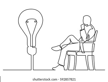 continuous line drawing of businessman sitting thinking about idea