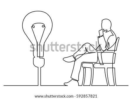 continuous line drawing of businessman sitting thinking about idea