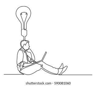 continuous line drawing of businessman sitting-thinking about idea