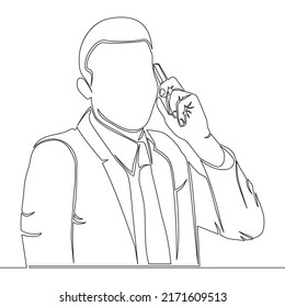 Empresario de dibujo de línea continua hablando en su concepto de ilustración vectorial de icono de teléfono