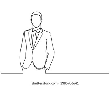 continuous line drawing of businessman standing. Isolated over white background