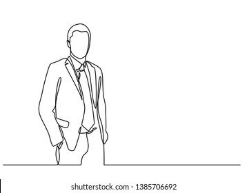 continuous line drawing of businessman standing. Isolated over white background