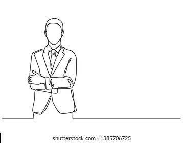 continuous line drawing of businessman standing. Isolated over white background