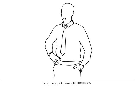 continuous line drawing of businessman standing. Isolated over white background. continuous line drawing of standing businessman wearing a tie