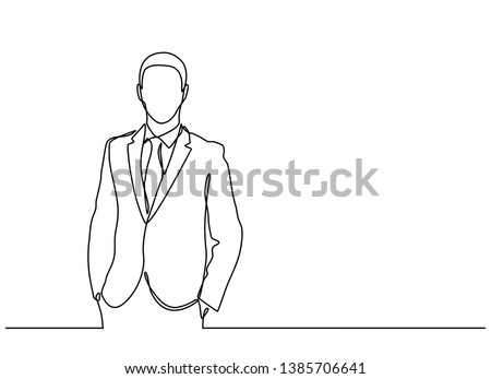 continuous line drawing of businessman standing. Isolated over white background