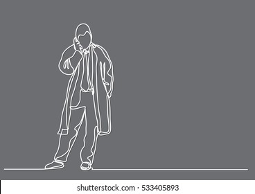 continuous line drawing of businessman talking on mobilephone