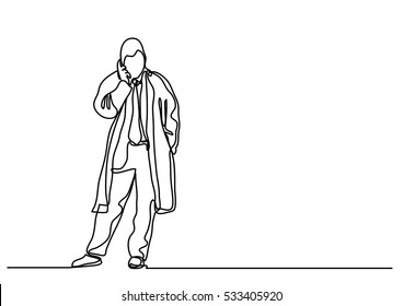 continuous line drawing of businessman talking on mobilephone