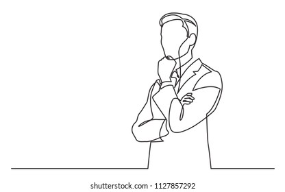 continuous line drawing of businessman thinking hard