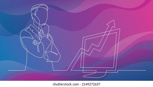 continuous line drawing of businessman thinking hard