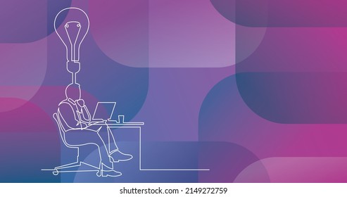 continuous line drawing of businessman thinking about idea