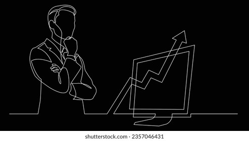 continuous line drawing of businessman thinking hard
