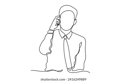 Dibujo de línea continua del hombre de negocios pensando Confusión y sensación de desastre. Hombre estresado trabajando en una oficina con un problema.ilustración vectorial.
