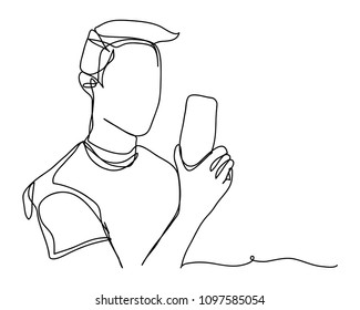 continuous line drawing of a businessman using a mobile business.
Vector illustrations