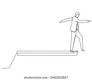 Continuous line drawing of  a businessman walking and almost falling because the roads are limited . Business growth concept. Design vector illustration
