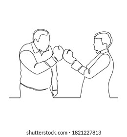 Continuous line drawing of businessmen with boxing gloves.
