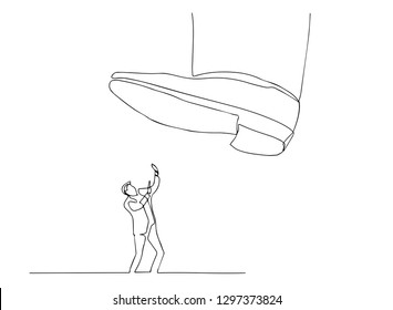 Continuous line, drawing of
Businessmen are going to be attacked by competitors. Vector illustration.