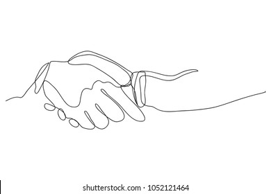 continuous line drawing businessmen handshake vector illustration