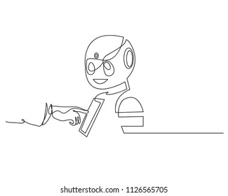 continuous line drawing of businessmen are pushing the concept of modern robots.
linear style and Hand drawn Vector illustrations,
character design outline collection,
cartoon doodle style.