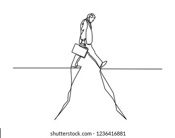 continuous line drawing Businessmen are walking through the hurdles.