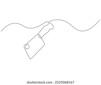 Continuous line drawing of butcher knife. Single line illustration of meat knife design. Kitchenware, butcher, kitchen equipment concept. Editable outline