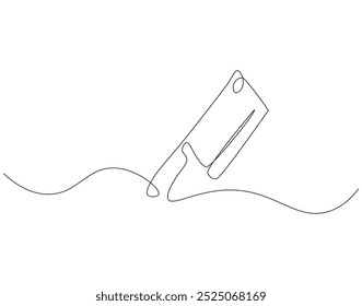 Desenho de linha contínua de faca de açougueiro. Ilustração de linha única de design de faca de carne. Utensílios de cozinha, açougueiro, conceito de equipamento de cozinha. Estrutura de tópicos editável