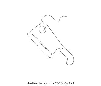Desenho de linha contínua de faca de açougueiro. Ilustração de linha única de design de faca de carne. Utensílios de cozinha, açougueiro, conceito de equipamento de cozinha. Estrutura de tópicos editável