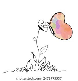 Continuous line drawing of butterfly and flower isolated on transparent background. vector doodle illustration. Minimal simple.
