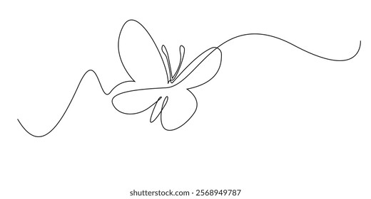 continuous line drawing of butterfly.one line drawing of flying butterfly.single line vector illustration.isolated white background